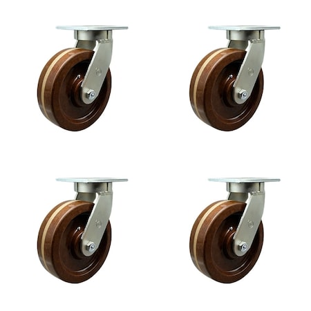 Service Caster 8'' Heavy Duty High Temp Phenolic Swivel Caster Set with 2 Swivel Locks, 4PK CRAN-SCC-KP92S830-PHRHT-BSL-2-S-2
